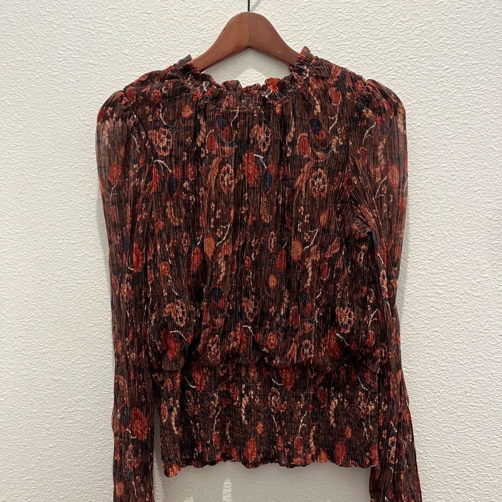 Joie Metallic Floral Whimsigoth Blouse L Fairy Grunge Top Ruffled Sheer Witchy